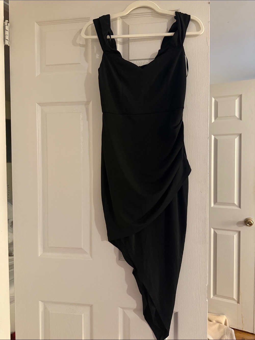 Windsor Black Asymmetrical Draped Evening Dress